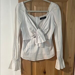 DO+BE Cream Long Sleeve Ruffled Tie Front Blouse